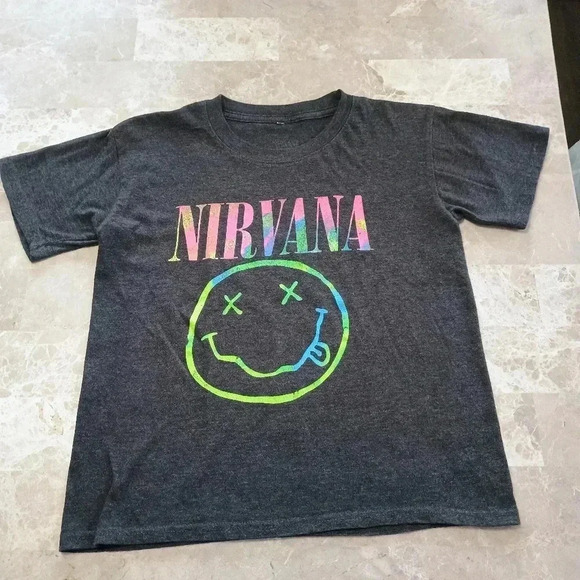 Nirvana Tye Dyed Smiley Face Dark Grey T-Shirt Size Small - Picture 4 of 4